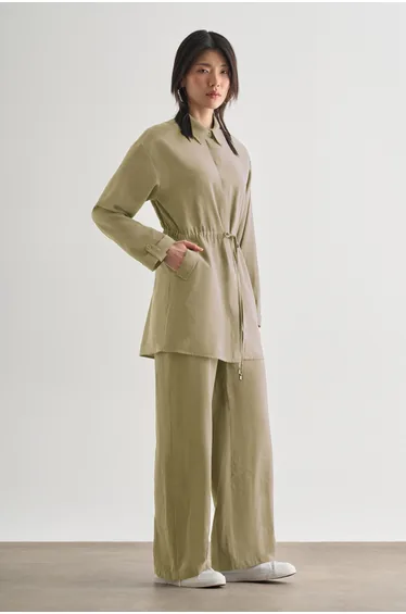 Mizalle Double Pocketed Waist Rope Gathered Modal Tunic