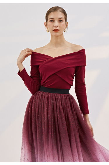 Crisscross Off-Shoulder Cotton Top in Red