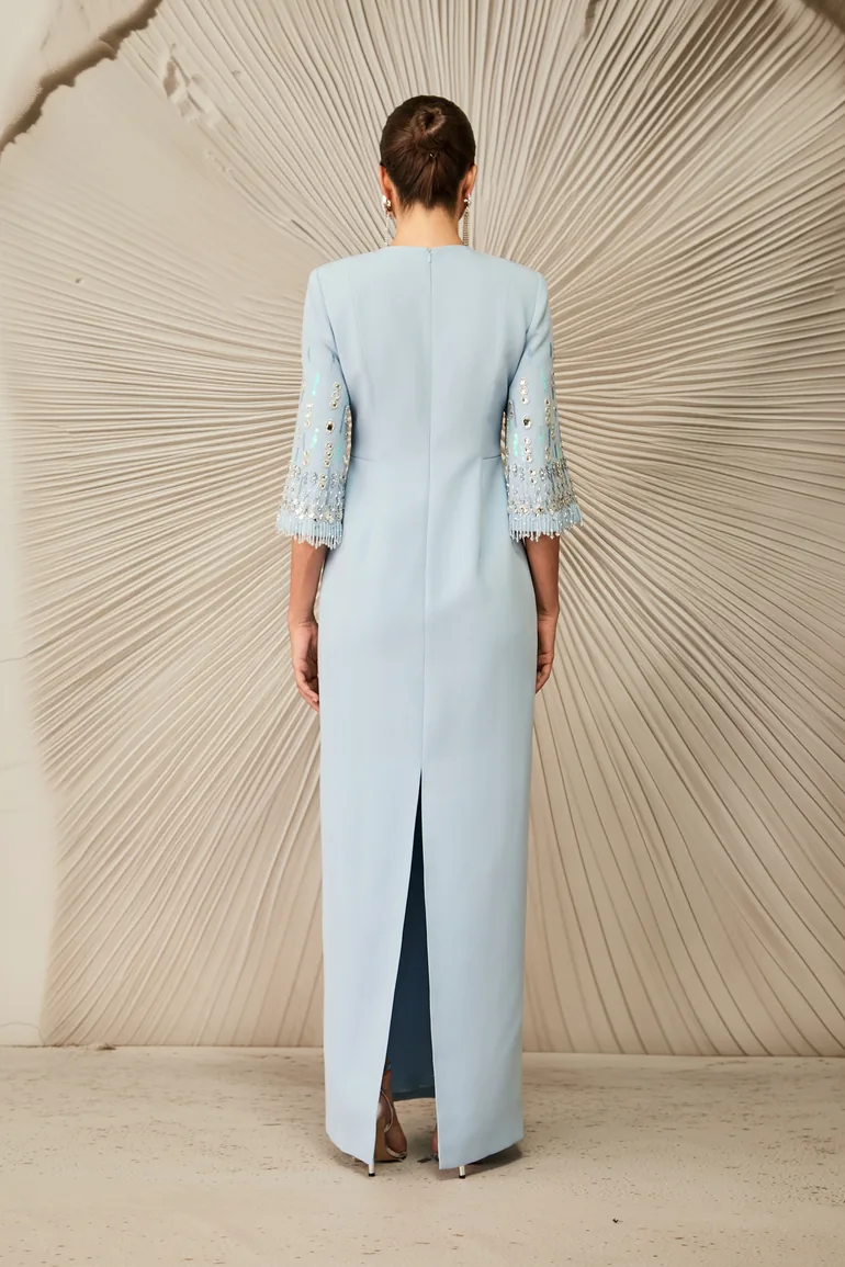 Julia Crew Neck Embroidered Cuff Maxi Dress - 5