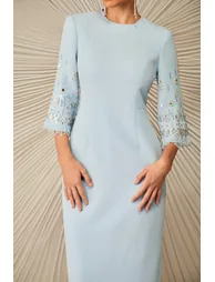 Julia Crew Neck Embroidered Cuff Maxi Dress - 1