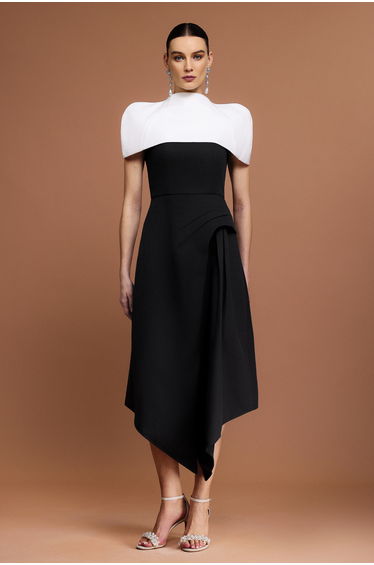 Yasir Halter Asymmetric Folds Tippet And Dress Two-Piece Set