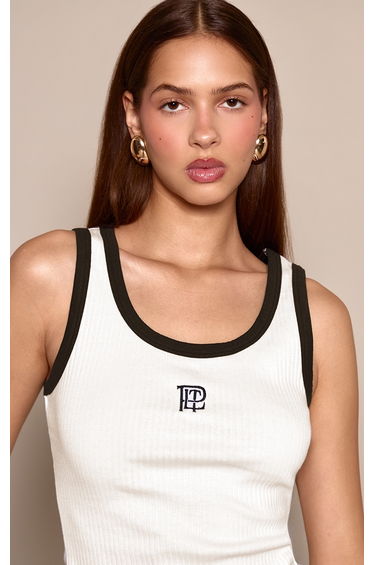 White Jersey Contrast Logo Detail Racer Vest Top