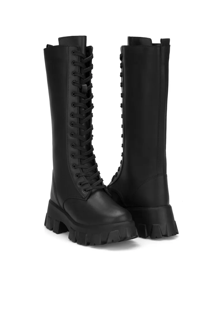 Ds hera black lace-up women's heeled zipper lace-up boots daily shoes winter boots - 5