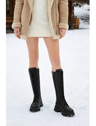 Ds hera black lace-up women's heeled zipper lace-up boots daily shoes winter boots - 2