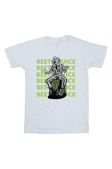 Beetlejuice Boys Pose Cotton Repeat Logo T-Shirt - White