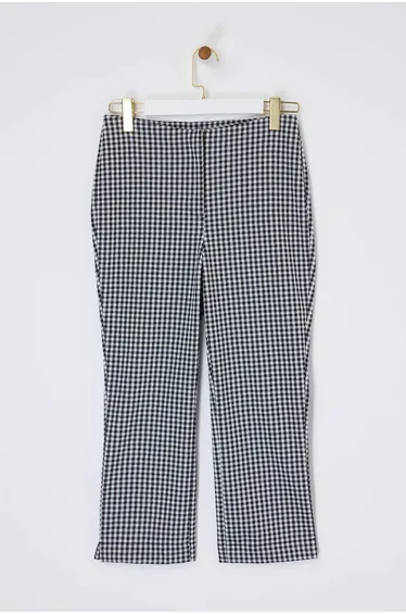 Black Plaid Culotte Regular Waist Tube Leg Capri Jacquard Knitted Trousers