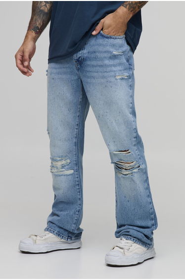 Rip & Repair Busted Knee Flared Jeans - stonewash