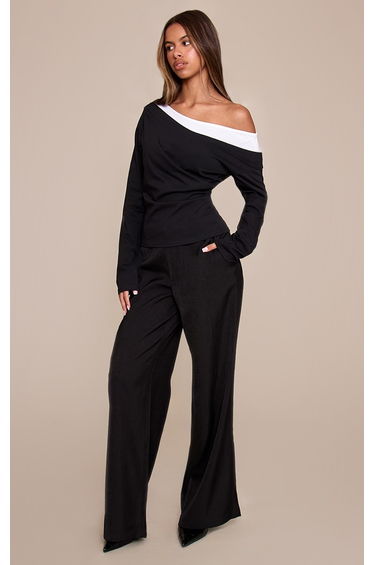 Petite Black Double Layer Asymmetric Detail Top