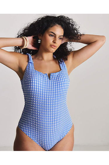 MAGISCULPT Gingham Shoulder Tie Swimsuit
