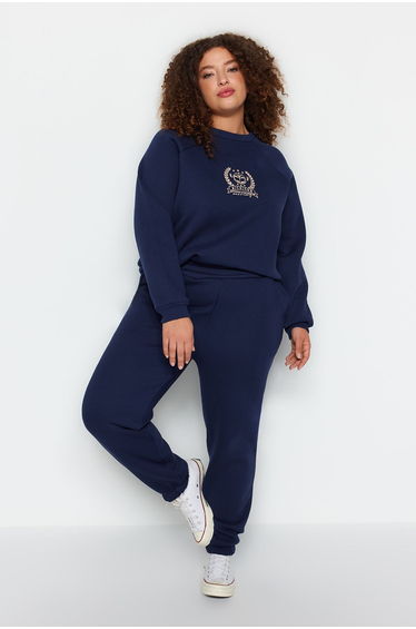Navy Blue Thick Fleece Inside Knitted Sweatpants