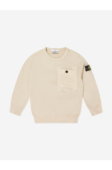Stone Island Boys Cotton Fleece Pocket Sweatshirt in Beige