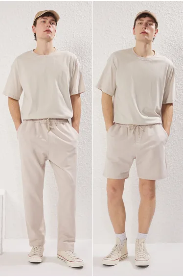 Stone 3-Piece Oversize/Wide Cut T-Shirt, Sweatpants, Shorts 100% Cotton Tracksuit Set