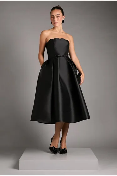 Scalloped Strapless Midi Dress