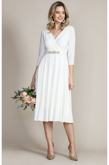 Annie Pleated Belted A-Line Midi Bridal Dress