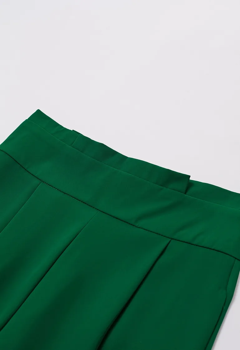 Pleated Waist Straight-Leg Pants in Green - 1