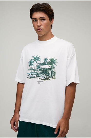 White Oversized Beach Club Print T-Shirt - white