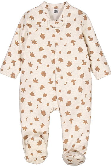 Cotton Mix Fleece Sleepsuit in a Leafy/Mushroom Print
