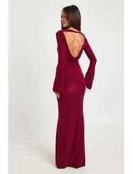 Long Sleeve Twist Front Maxi Dress - wine - 1