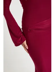 Long Sleeve Twist Front Maxi Dress - wine - 3