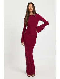 Long Sleeve Twist Front Maxi Dress - wine