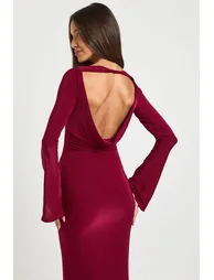 Long Sleeve Twist Front Maxi Dress - wine - 2