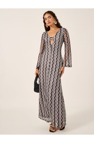 Chevron Design Cut Out Detail Shift Maxi Dress