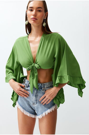 Green*St Plain Crop Woven 60% Viscose,40% Polyester Top