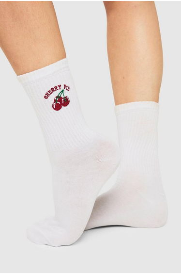 Cherry Embroidered Sports Socks