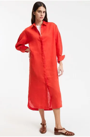 Linen Shirt Dress with Long Sleeves