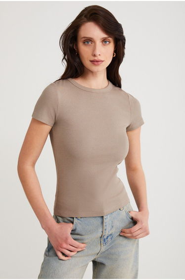 Modest Evy Women's Cotton Slim Fit Slim Fit Crew Neck Short Sleeve Camisole Mink T-Shirt