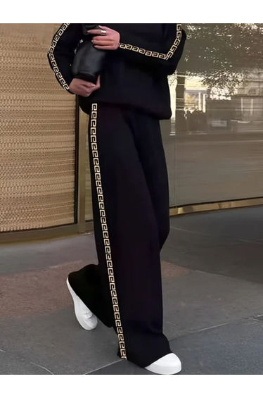 Loose Printed Solid Color Casual Pants Bottoms Trousers