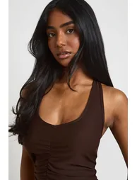 Modal Ruched Front Seam Halterneck - chocolate - 2