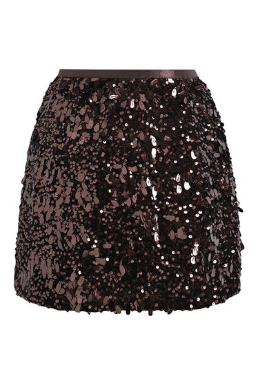Teardrop Sequin Velvet Mini Skirt in Chocolate