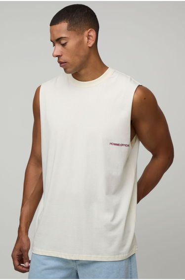 Oversized Homme Rubber Print Tank - ecru