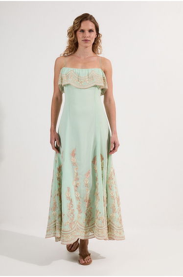 Embroidered Applique Strappy Maxi Dress