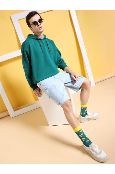 Men Relaxed Fit Solid Denim Shorts