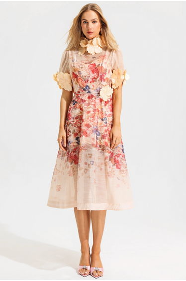 Eugénie Floral Short Sleeve Midi Dress