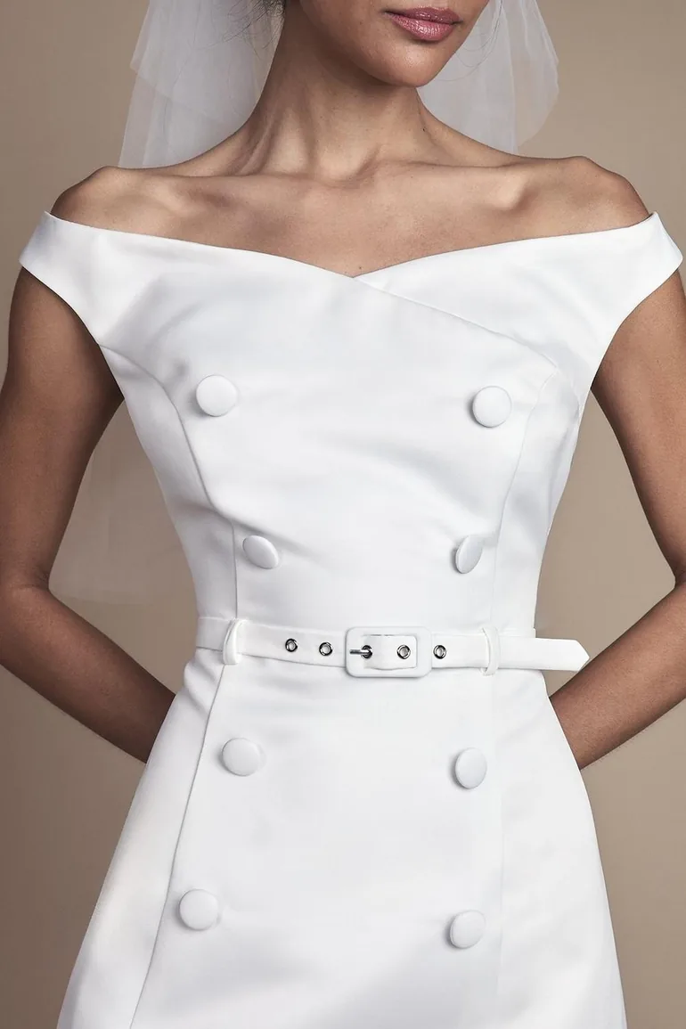 Bardot Fit and Flare Button Detail Mini Wedding Dress Coast Fashion White : Bridal  Dresses : VogaCloset Oman