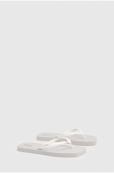 Square Toe Flip Flops - white