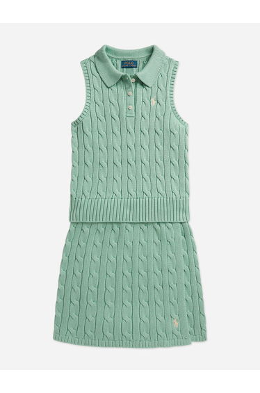 Ralph Lauren Girls Cable Knit Skirt Set in Green