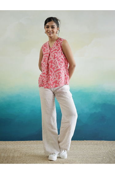 Floral Print V-Neck Sleeveless Cotton Top