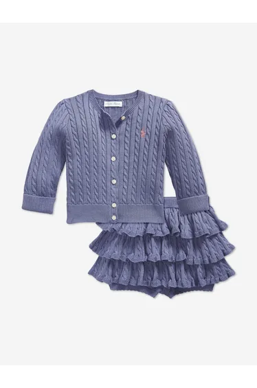 Ralph Lauren Baby Girls Cable Knit Skirt Set in Purple