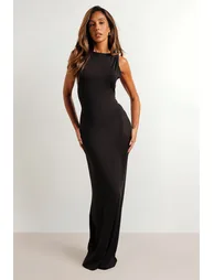 Basic Slash Neck Super Soft Maxi Dress - black
