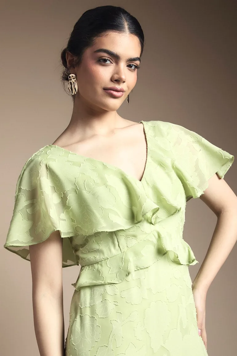 Jacquard Ruffle Maxi Dress Oasis Green : Evening Dresses : VogaCloset Oman