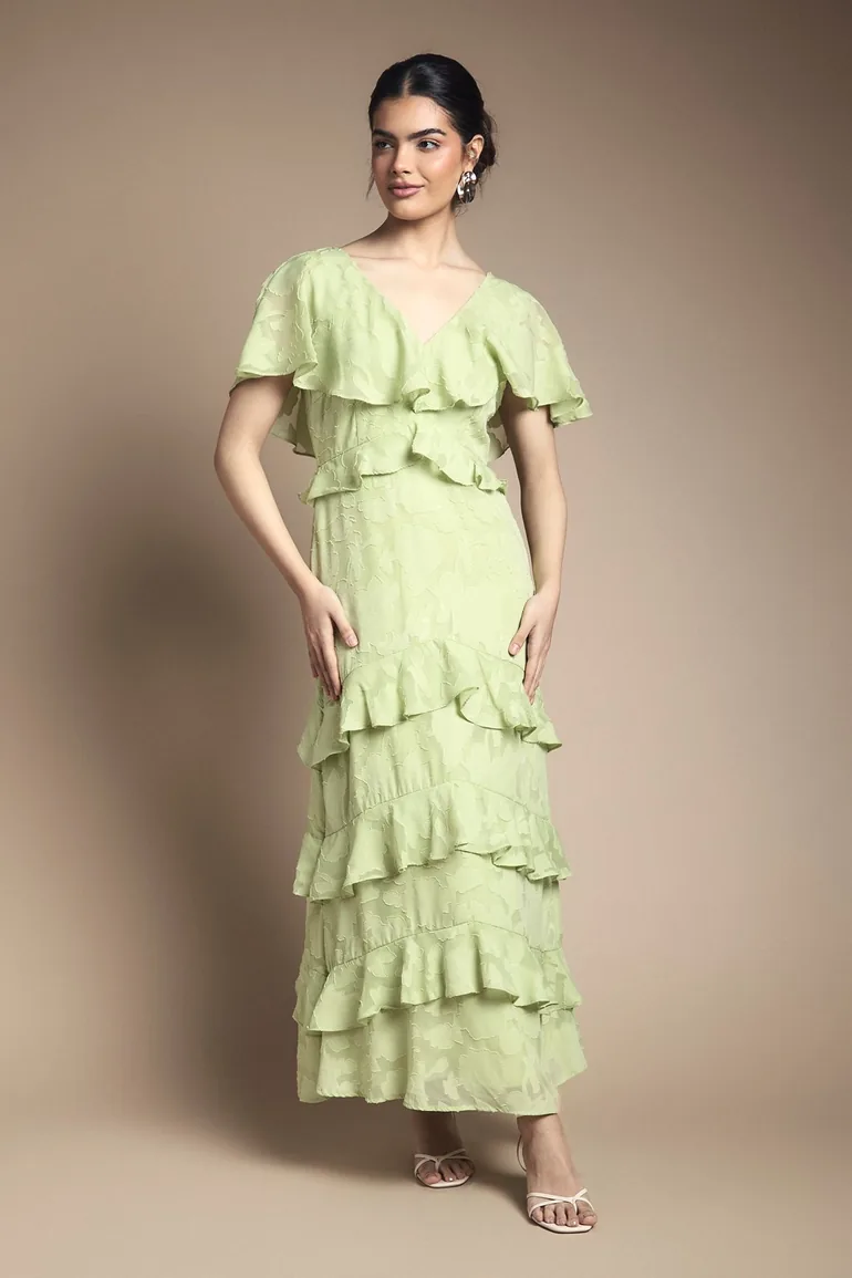 Jacquard Ruffle Maxi Dress Oasis Green : Evening Dresses : VogaCloset Oman