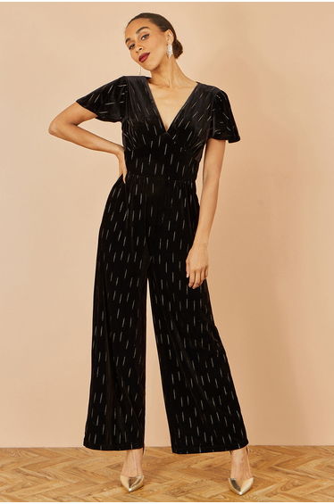 Yumi Black Foil Print Velvet Jumpsuit