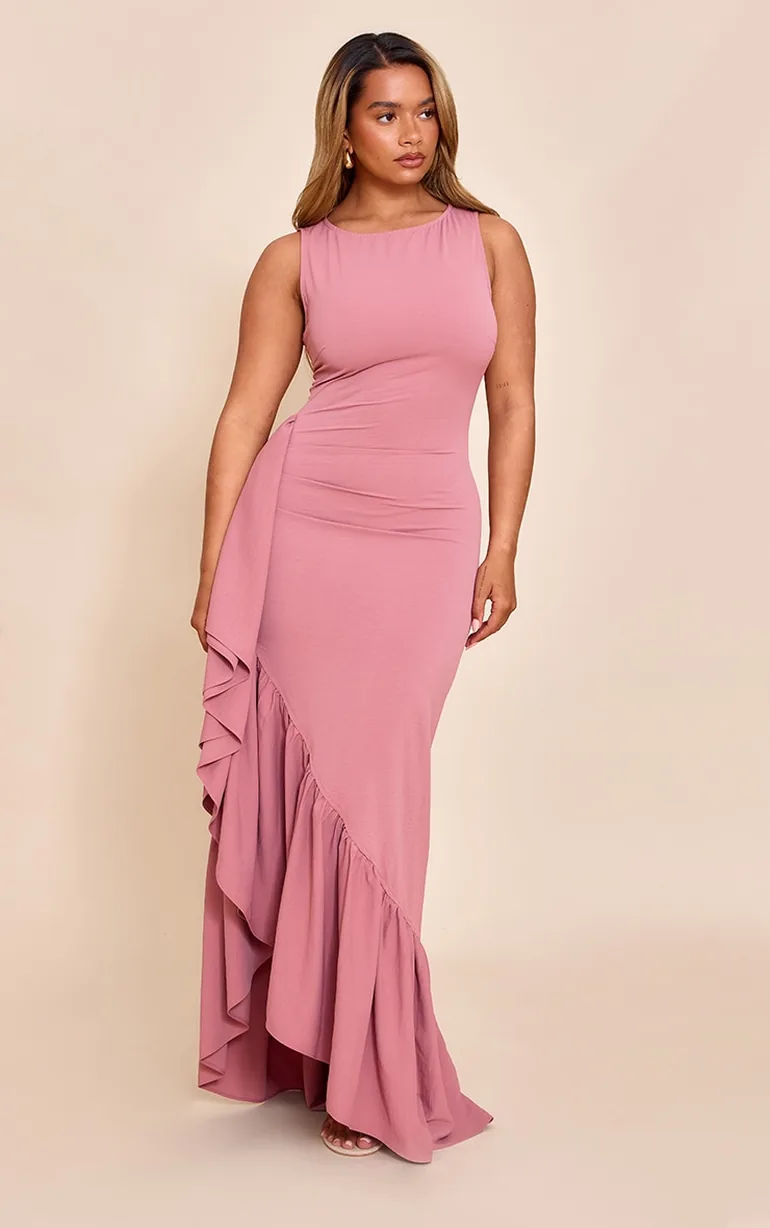 pink dresses plt NWT PLT PrettyLittleThing Pink Plisse Detail Tie Strap Bodycon Dress Size 4