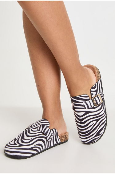 Faux Suede Zebra Buckle Detail Clogs - zebra