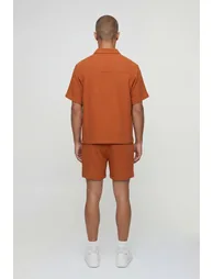 Cheesecloth Oversized Shirt & Baggy Short Set - rust - 1
