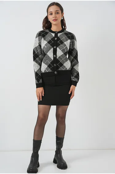BDART Jacquard Knit Cardigan with Button Closure